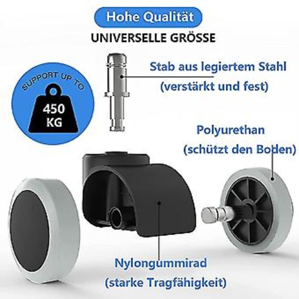 5 Pakke Kontorstol Hjul 11 Mm / 22 Mm Erstatning Hardt Gulv For Gaming Stoler, Svingstoler, Fl