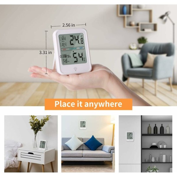 Termometer inomhus hygrometer, bärbar elektronisk digital inomhus termometer med hög precision, ℃ / ℉ växlingsbar taktil bakgrundsbelysning, max / min
