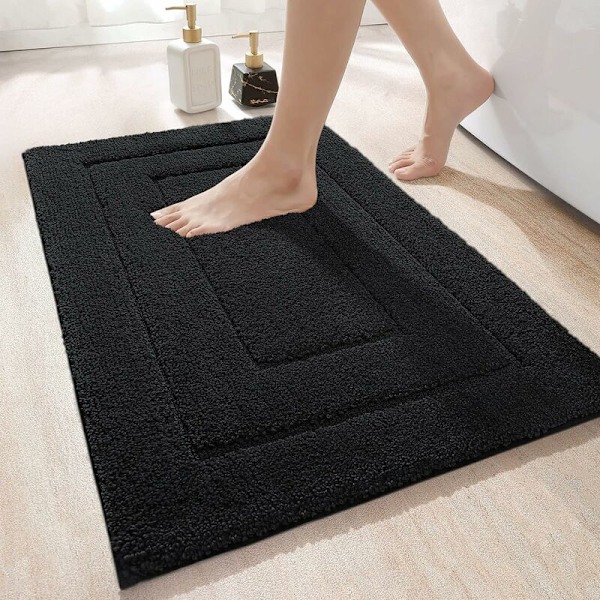 Skridsikker bademåtte, absorberende 40x60cm brusebadsmåtte, tyk blød badeværelsestæppe, mikrofiber, maskinvaskbar, sort