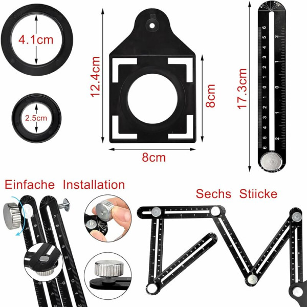 Multivinkel linjal vikbar borrguide justerbar keramisk öppningshålsslag lokaliserare för DIY-byggare snickare plattsättare hantverkare konstruktörer