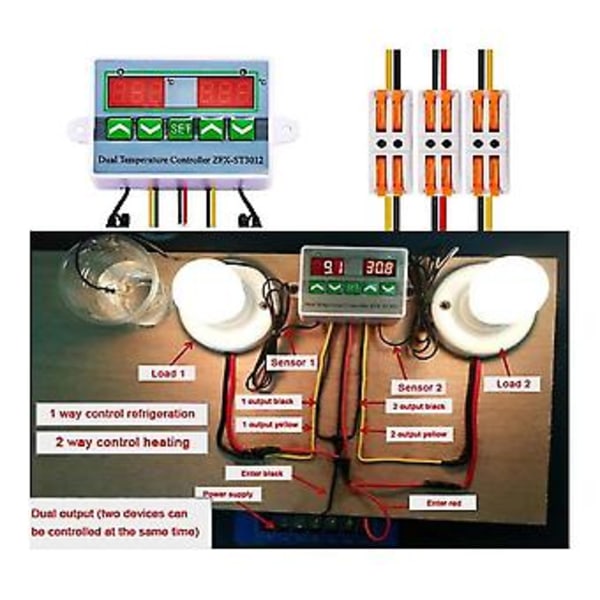 Ac110-220v Digitaalinen Led Kaksi Yhdessä Integroitu Muotoilulämpötilansäädin Vedenpitävällä Anturilla Ja Pikaliittimellä