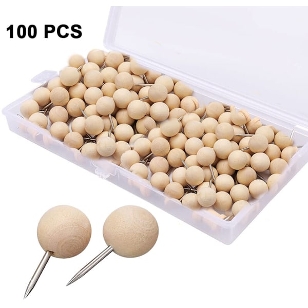 100 Pieces Wooden Push Pins Round Head Wooden Thumbtacks Wooden Push Pins with Steel Needle Point Decorative Wooden Thumbtacks for Map Photos Docume