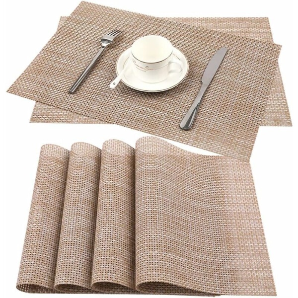 Bordsunderlägg Set med 6 Tvättbara hållbara PVC-bordsunderlägg Halkfri bordsunderlägg Lätt värmebeständig bordsunderlägg Brun