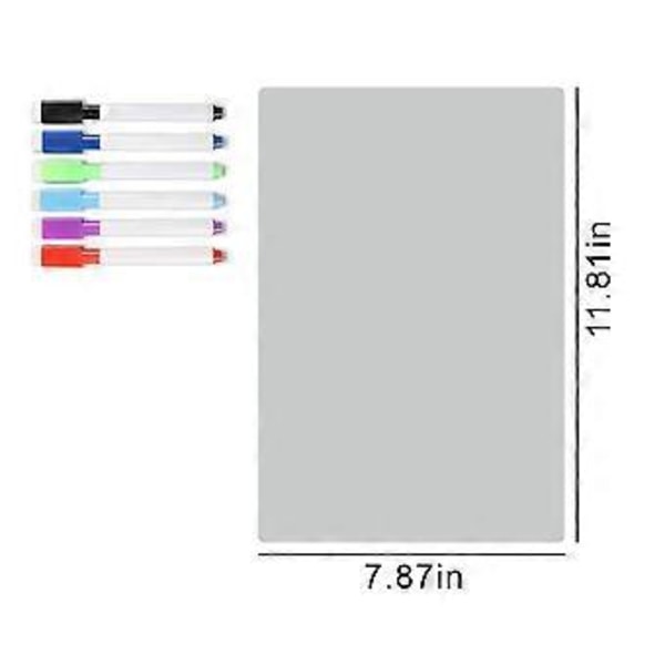 Magnetisk whiteboard for kjøleskap, transparent akryl meldingsbrett, tavle, ukeplanlegger 20x30 cm med 6 fargemarkører for kjøkkenkjøleskap