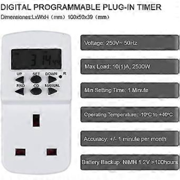 Elektronisk Digital Plug-in Timer. [2 Pak] Programmerbar Timer Stikkontakt Med Lmell LCD