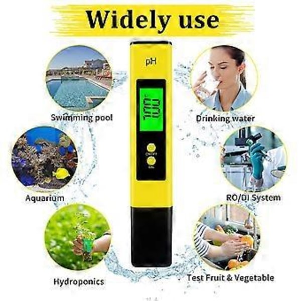 Digitalt pH-meter, baggrundsbelyst pH-meter 0,01 Høj nøjagtighed Vandkvalitetstester, med 0-14 pH, velegnet til drikkevandspools og akvarier pH-tester, W