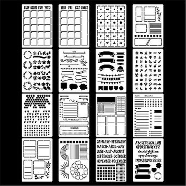 16 kpl Journal Stencils -setti - Productivity Plr Stencil Journal Stencils A5 Dotted Jo:lle