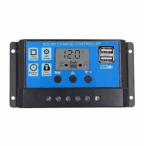 20A Automatisk Solcellelader PWM Dobbel USB-utgang Solcellepanel Lader Regulator 12v24v Strøm HD LCD-skjerm Betterlifefg