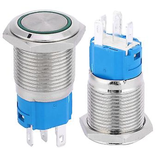16 mm LED Itsepalautuva 1NO 1NC Metallinen Painonappikytkin Auton Muokkaukseen (Vihreä Valo 220V)
