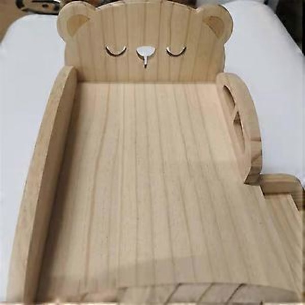 Leksäng i trä för dockor Universal Träsäng Trädocka DIY Mini Leksäng för Dockor Barnens Dag Gåva (Björn)