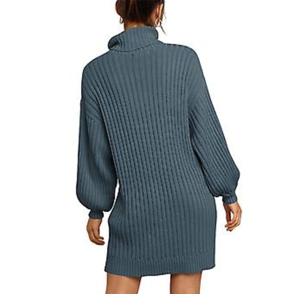 Tröjklänningar Hög Krage Långa Lyktärmar Pullover Ledig Lös Klänning för Kvinnor Disblå M