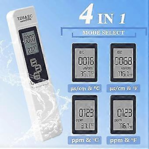 3-i-1 Profesjonell Vannkvalitetstester LCD Digital TDS og EC Termometer Testverktøy For Drikkevann, Akvarier, Svømmebasseng, Spa