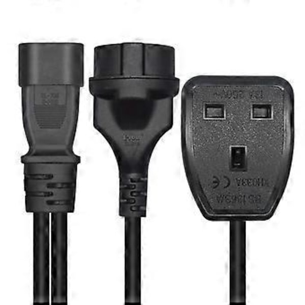 IEC320-C14 Uros - UK 13A+EU4.8mm Naaras Adapterijohto Y-jakaja Virtajohto