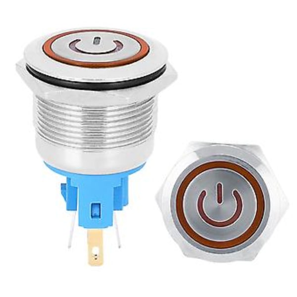 2st DC12-24V 22mm 6-Pin Självlåsande Tryckknappsbrytare i Rostfritt Stål, Orange LED-Indikator, Hållbar & Vattentät, Idealisk för Fordon &