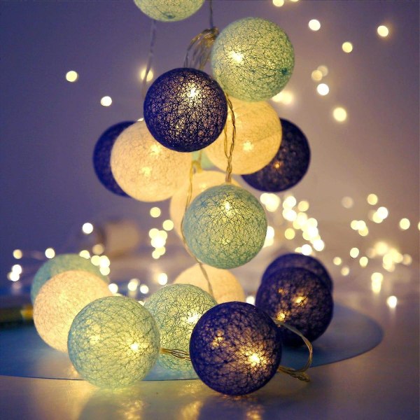 Cotton Balls Fairy Lights 20 led bomullsbollar strängljus för sovrum, fest, inomhus, bröllop, festivaldekor"
