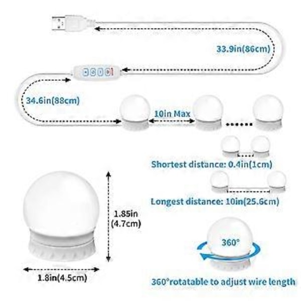 LED Sminkspegellampor med 14 Dimbar Lampor, 10 Ljusstyrkenivåer Justerbara, för Sminkbord Badrum Omklädningsrum