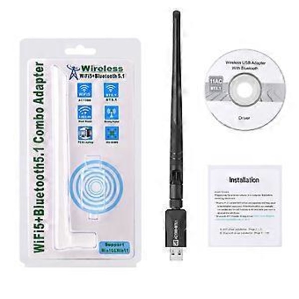 USB WIFI Dongle Trådløst Netværkskort BT5.1 1300Mbps Modtager 6DBi HighGain Antenne Nyd Trådløs Adapter