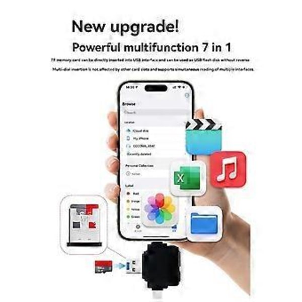 7 i 1 Kortläsare Multifunktionell Universell Telefon Datoradapter SD-Kortläsare TF U Disk Typ-C Adapter Vit