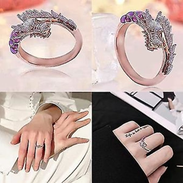 2 st Drakdjur Ring Förlovnings Diamantring Dam Retro Vigselring St-4
