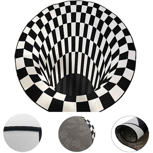 Pyöreä mustavalkoinen ruudullinen matto, 3D-pyörreilluusiomatto