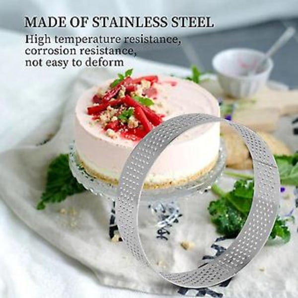 6-pak rustfri stål tærteringe, varmebestandig perforeret kage mousse ring, kage ringform, rund