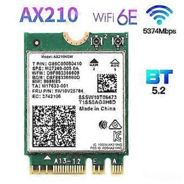 Wi-Fi 6e Ax210 langaton kortti 2400mbps Bluetooth 5.2 työpöytäsarja 802.11ax 2.4g/5ghz/6ghz Ax210ngw,wi