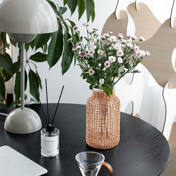 Halm Glas Blomvas Japansk Blomkruka i Nordisk Kontrakterad Kreativ Blomkorg för Vattning av Växter -S