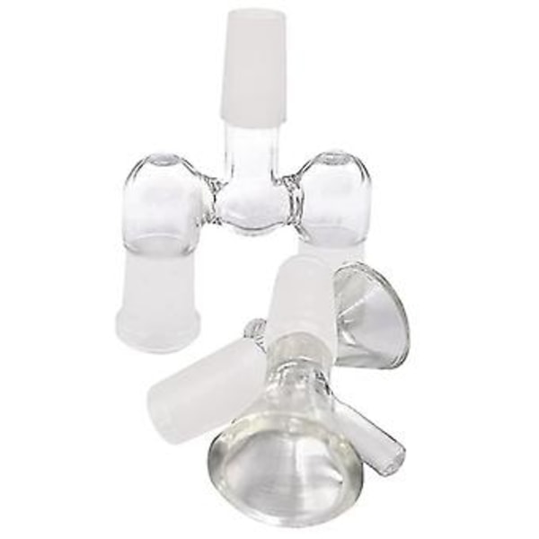 Glasrörsadapter, 2 st 14 mm till dubbel 14 mm hona adapter med 4 st 14 mm transparent glas trattadapter