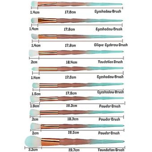 20 stk. Makeup Børstesæt, Premium Børster (brun & turkis)