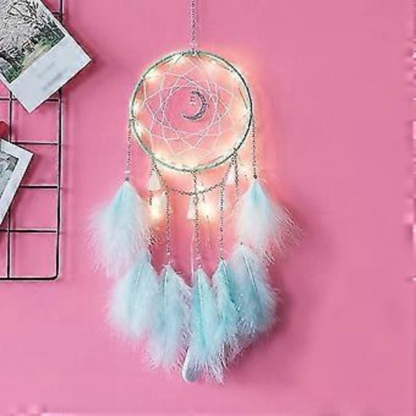 LED Drömfångare, Handgjorda Drömfångare För Sovrum Väggdekorationer Ornament Hantverk (mörkgrön)