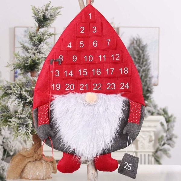 Juladventskalender, 2022 julkalender med svenska Tomte Tomte Gnome och 25 dagars fickor för julen Hemdörrvägg