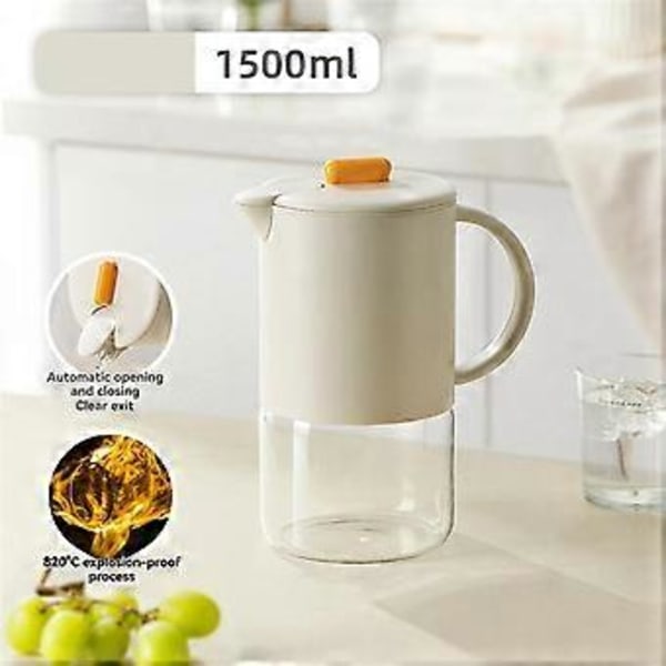 Bærbar glaskande med låg, køkkenkaffekande med håndtag, kaffe-tekedel, kaffe-tesæt, 1800 ml, lysegrøn