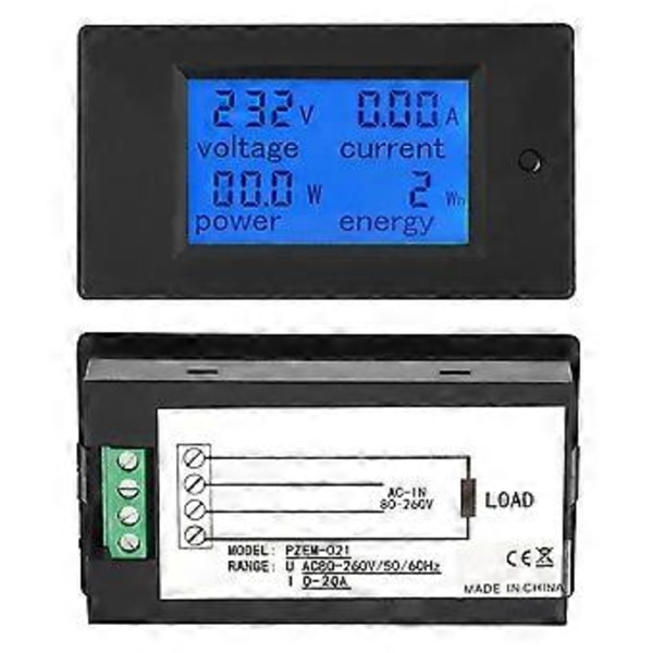 PZ-021 20A Digital AC LCD Spänning Ström Effekt Energimätare Testare Amperemeter Voltmeter
