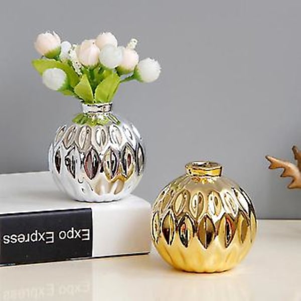 Keramisk Liten Vas Liten Blomma Präglad Fiskläppsmönster Hantverk Hemdekorationer (guld)