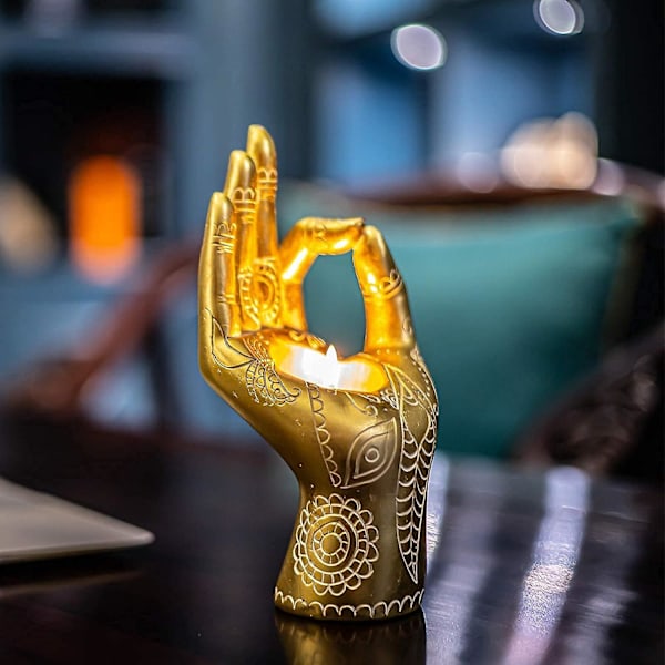 Buddha Yoga Ljusstakar Mudra Hand Bordsljus Dekoration Statyer Hemmakontor Samlarobjekt Figurer Avslappnande Present