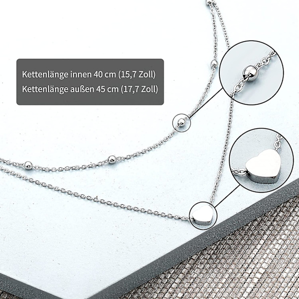 Damskiktat kedjekedja silver/roséguld/guld flerskiktat halsband dubbel kedja damkulkedja med hjärta
