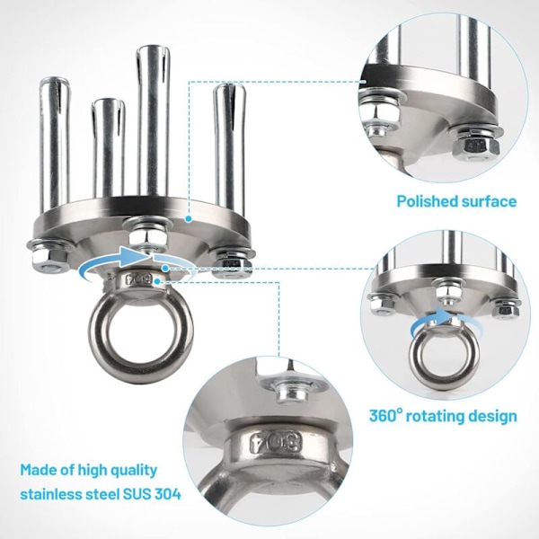 Katon koukku riipputuolille, raskas koukku, kääntyvä koukku laakerilla, 360° kierto, 500kg, raskas 304 ruostumattomasta teräksestä valmistettu kattokoukku, kääntyvä