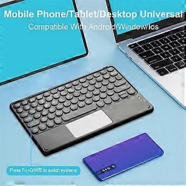 Trådløst Bluetooth-tastatur Mini 78 Taster Gaming Kontor Oppladbart Tastatur Touchpad for Pad PC Nettbrett Svart