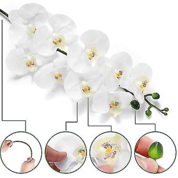 2 stk. 97 cm Kunstige Ekte Berøringsorkideer Blomster 9 hoder Latex Phalaenopsis Stilker For DIY Bryllup