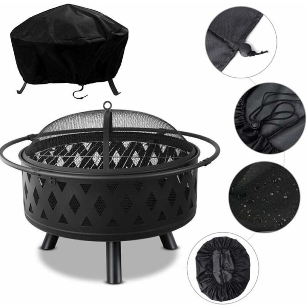 Skyddande överdrag för rund eldskål Vattentätt eldskålsskydd UV-skydd Polyester Svart Skyddande överdrag för rund utomhusgrill (dia