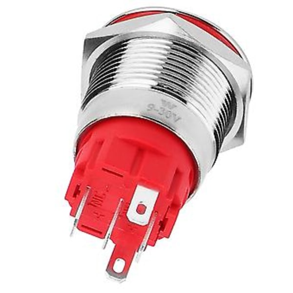 Metall Tryckknappsbrytare DC9~30V 19mm 1NO 1NC Självlåsande Brytare med Ljus Vit Ring Platt Huvud Självlåsande