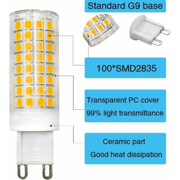 Ikke-dimbar G9 Bi-Pin LED-pære 8W tilsvarende 60W halogenpære Varm hvit 3000K AC 220V-240V Gjelder for krystalllampe/lysekroner/hjemmelys