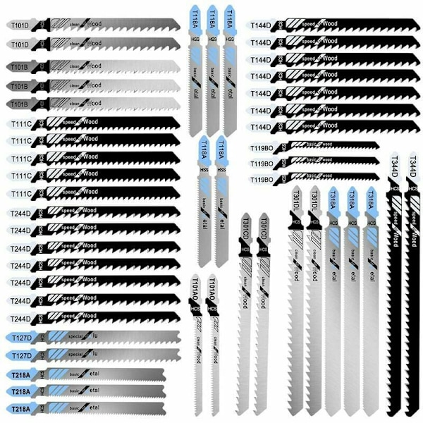 T-skaft stiksavklinge, 48 stk. metalsavklinger fremstillet af HCS/HSS/BIM, T118A T218A T318A T127D T144D T244D, kompatibel med Bosch Dewalt til træ og metal