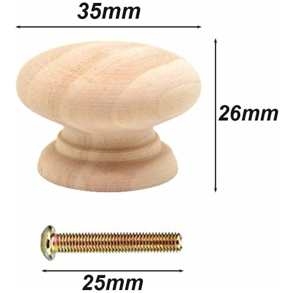 20 stk. dørhåndtak i tre, møbelknotter, skuffhåndtak i tre, møbelknotter, skapknotter med skruer, knotter
