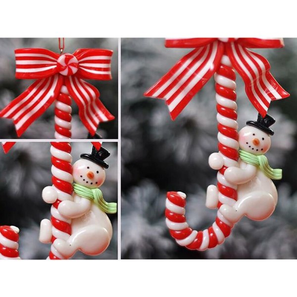 3 st julgransprydnader i form av godisstavar, juldekorationer att hänga, falska godisdekorationer för julgran, tomte, snögubbe, godisstav