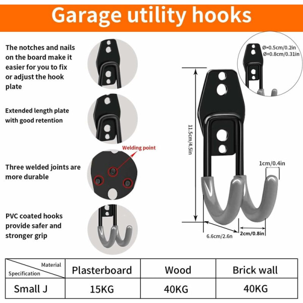 Garagekrog vægmontering, garagekrog, garagestålkrog, kraftig opbevaringskrog til organisering af elværktøj, stige, cykler, reb (grå)