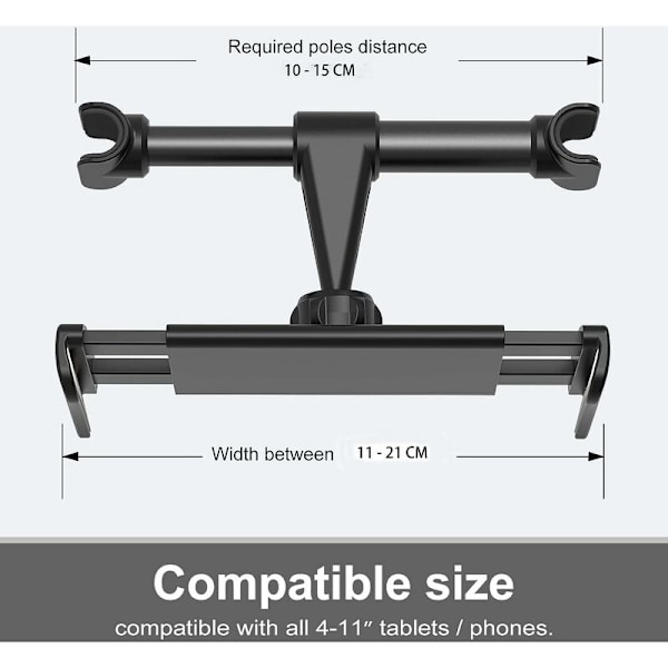 Bilens bagsædeholder, mobiltelefonholder, biltablet, justerbar holder til 4-11 tommer tablets/telefoner, iPad Air, Samsung Tabs