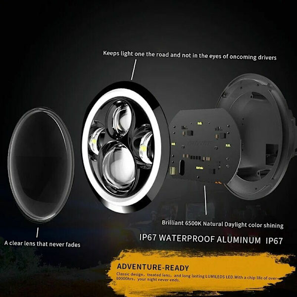 7\" 150W LED-frontlykt - Rund LED-frontlykt H4 H13 6500K Vanntett nærlys, 150W