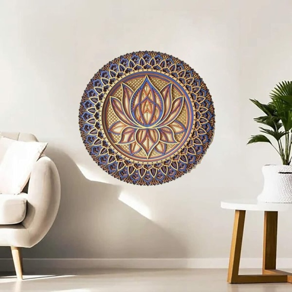 Lotus Flower Mandala-Väggkonst, Lotus Flower Mandala Metall Väggupphängning för sovrumsinredning Bohemian Wall Art (A) 30 x 30 cm