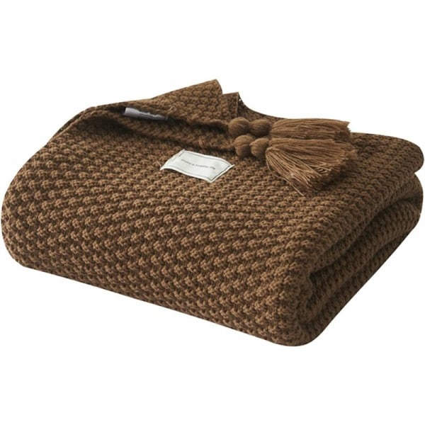 Mjuk Pompom Fransad Stickad Filt Solid Hypoallergenisk Randig Kabel Stickad Filt, Stol Soffa Överdrag, Alla Säsonger för Kvinnor, Män, Barn，coff